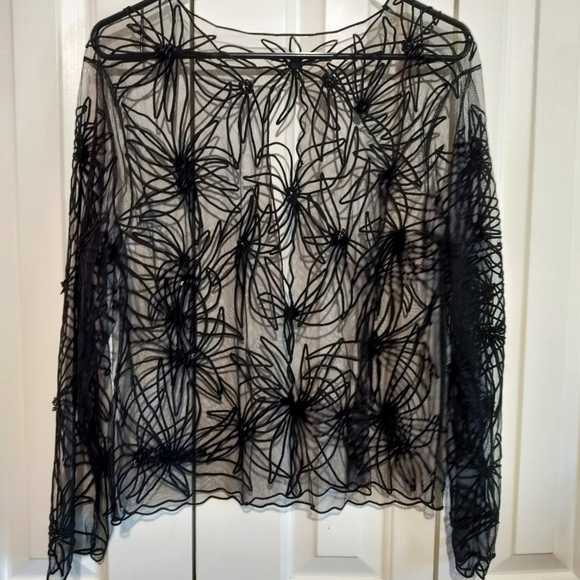 Embroidered beaded mesh blazer top woman size large - Picture 1 of 6